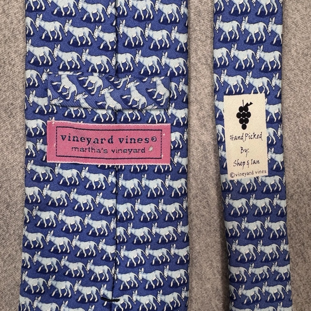 Vineyard Vines Mens Silk Tie Blue Democratic Donkey Political Animal Print USA - Picture 4 of 7
